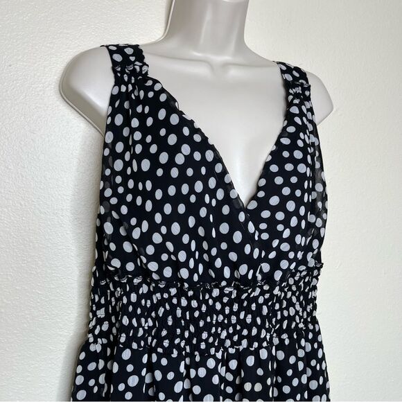 Mlle Gabrielle Black White Polka Dot Surplice Sleeveless Chiffon Dress Women 2X - Picture 2 of 16